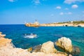 Abandoned rusty ship wreck EDRO III in Pegeia, Paphos, Cyprus. Royalty Free Stock Photo