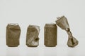 Abandoned Rusty Soda and Beer Cans on White Background, urgent call for recycling