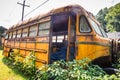 Abandoned rusty yellow school bus