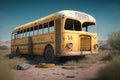 Abandoned school bus in the desert. Generative AI Royalty Free Stock Photo