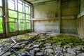 Abandoned school gym in resettled village of Pogonnoe in Chernobyl exclusion zone, Belarus Royalty Free Stock Photo