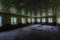 Abandoned school interior, dirty room, rotten peeled walls