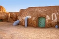 Abandoned set for the filming of Star Wars movie in the Sahara Desert against the backdrop of sand dunes. Royalty Free Stock Photo