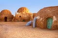 Abandoned set for the filming of Star Wars movie in the Sahara Desert against the backdrop of sand dunes. Royalty Free Stock Photo