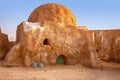 Abandoned set for the filming of Star Wars movie in the Sahara Desert against the backdrop of sand dunes. Royalty Free Stock Photo