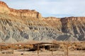 Abandoned Shack in Utah Desert with Fence and Cliffs Royalty Free Stock Photo