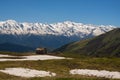 Abandoned shepherd`s hut on a mountain meadow