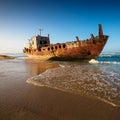 abandoned ship, rusted and shored, AI generated Royalty Free Stock Photo