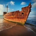 abandoned ship, rusted and shored, AI generated Royalty Free Stock Photo