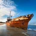 abandoned ship, rusted and shored, AI generated Royalty Free Stock Photo
