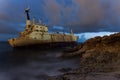 Abandoned shipwreck Edro at night near Paphos, Cyprus