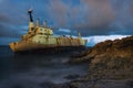 Abandoned shipwreck Edro at night near Paphos, Cyprus