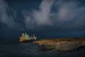 Abandoned shipwreck Edro at night near Paphos, Cyprus