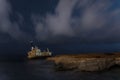 Abandoned shipwreck Edro at night near Paphos, Cyprus