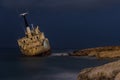 Abandoned shipwreck Edro at night near Paphos, Cyprus