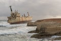 Abandoned shipwreck Edro at sunset near Paphos, Cyprus