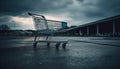 Abandoned shopping cart in empty parking lot, a vanishing point generated by AI