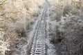 Abandoned single track railway line in sunny freezing weather Royalty Free Stock Photo