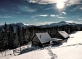 Abandoned snow-covered cabins Royalty Free Stock Photo