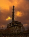 Abandoned factory in mountains.