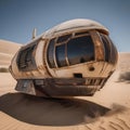 An abandoned spaceship buried in the desert sands, its hull battered and worn3