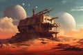 Abandoned spaceship on planet background