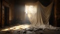 Abandoned stage, dark and spooky, with elegant old fashioned curtains generated by AI