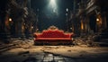 Abandoned stage, old armchair, spooky night, ancient theater generated by AI