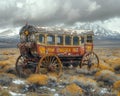 Abandoned Stagecoach on a Deserted Western Plain The coach blurs with the sagebrush