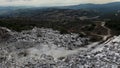 Abandoned Stone Mining Quarry, Top View Extractive industry, Gloomy Winter Day