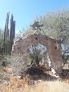 Abandoned stone ruins outside San Miguel de Allende Mexico by lake on hiking trail Royalty Free Stock Photo