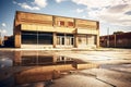 abandoned store building with empty parking lot in run-down area Royalty Free Stock Photo