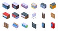 Abandoned store icons set isometric vector. Food market closed