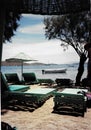 Beach with sunbeds and umbrellas 