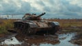 Abandoned tank after war,