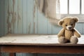 abandoned teddy bear in an empty childrens room