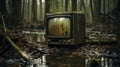 Abandoned Television In Swamp: Trapped Emotions And Supernatural Realism