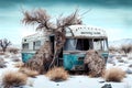 abandoned trailer in the desert. Generative AI, Generative, AI Royalty Free Stock Photo