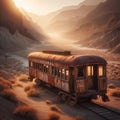 Abandoned train sits end of line in desert environment