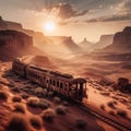 Abandoned train sits end of line in desert environment