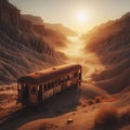 Abandoned train sits end of line in desert environment