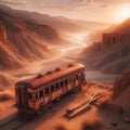 Abandoned train sits end of line in desert environment