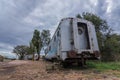 Old train carriage in abandoned train station deep inside south america