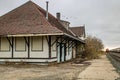 Abandoned train station in the middle of town. Biggar, Saskatchewan, Canada Royalty Free Stock Photo