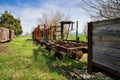 abandoned train station, old rusty train carriages Royalty Free Stock Photo