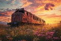 Abandoned Train at Sunset Royalty Free Stock Photo