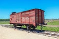 Abandoned train wagon in the rail entrance to concentration camp Auschwitz-Birkenau