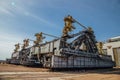 Abandoned transport and installation unit `Grasshopper` for spaceship Buran and Energy launch vehicle at cosmodrome Baikonur