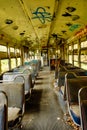 Abandoned Trolley Cars with Inside Seats with Graffiti