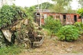 Abandoned truck wreck and train wagon at Quirigua